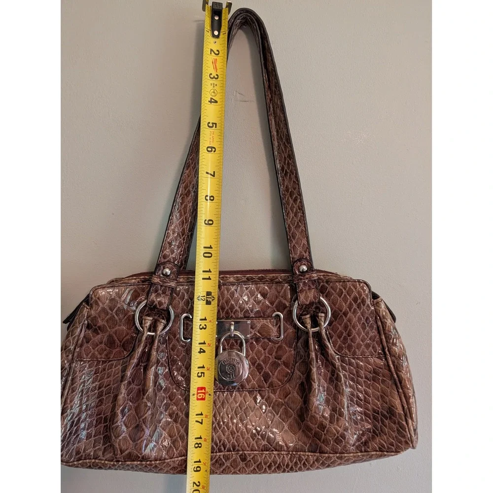 Vintage Y2K Nicole Miller Crocodile Shoulder Bag Brown Padlock Satchel
